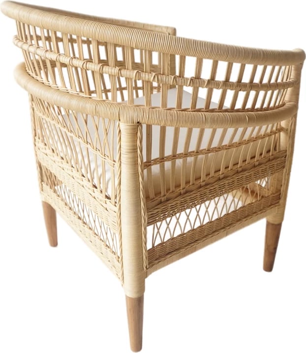 Fotel Necorian, dru tik, pe ratan natyral, jastëk i bardhë, 80x70x87cm