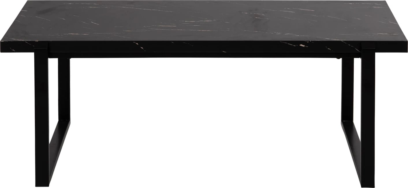 Tavolinë kafeje, FH9585.01, sipërfaqe tavoline MDF, ngjyrë mermeri të zi, bazë metalike e zezë, 120x60x46H cm