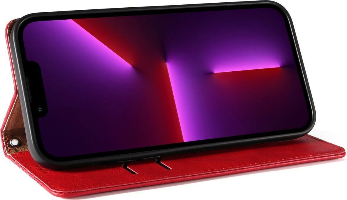 Mbështjellës Hurtel Magnet Strap Case për iPhone 13 Pro, me portofol dhe rrip, Kuq