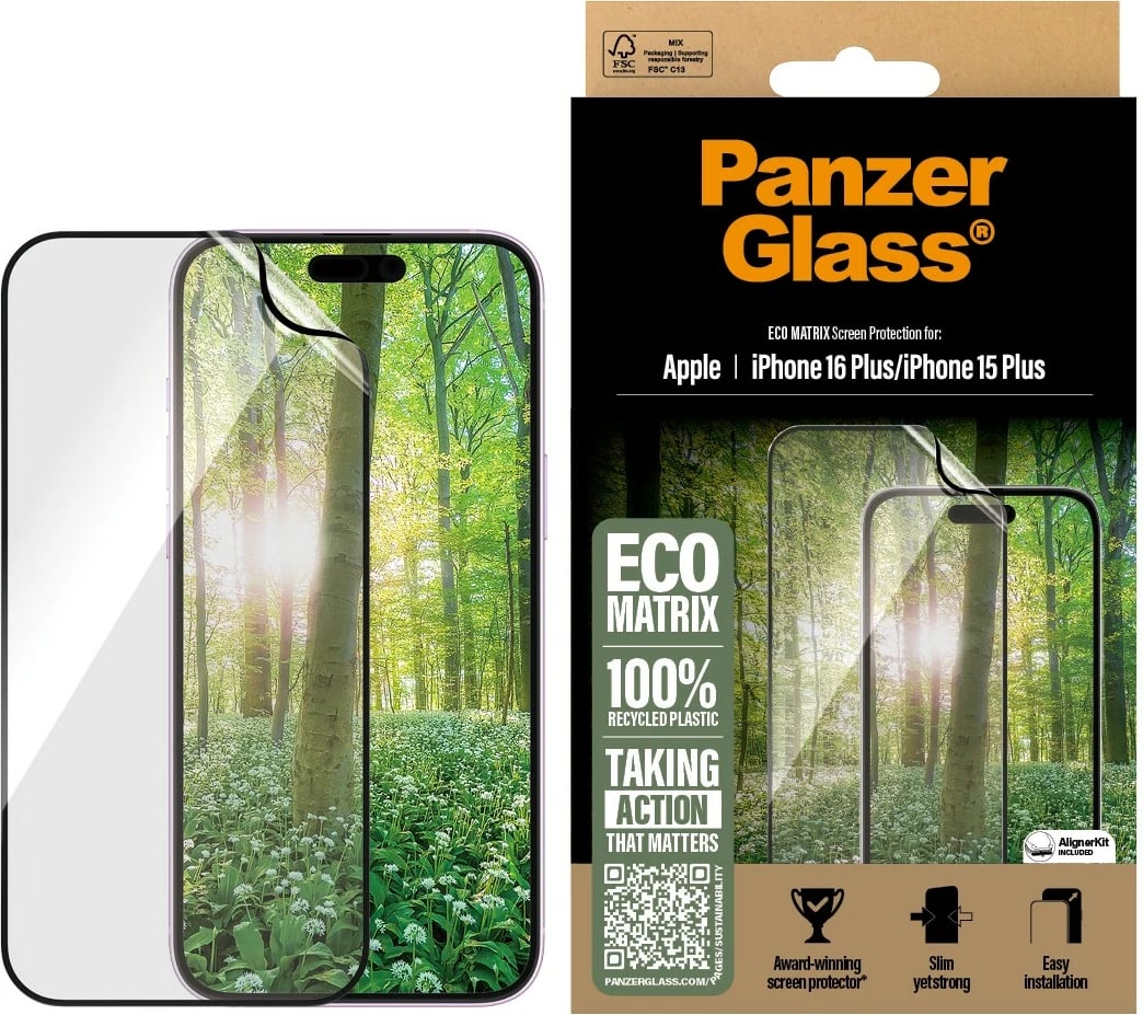 Mbrojtës ekrani PanzerGlass MATRIX për iPhone 16/15 Plus, transparent