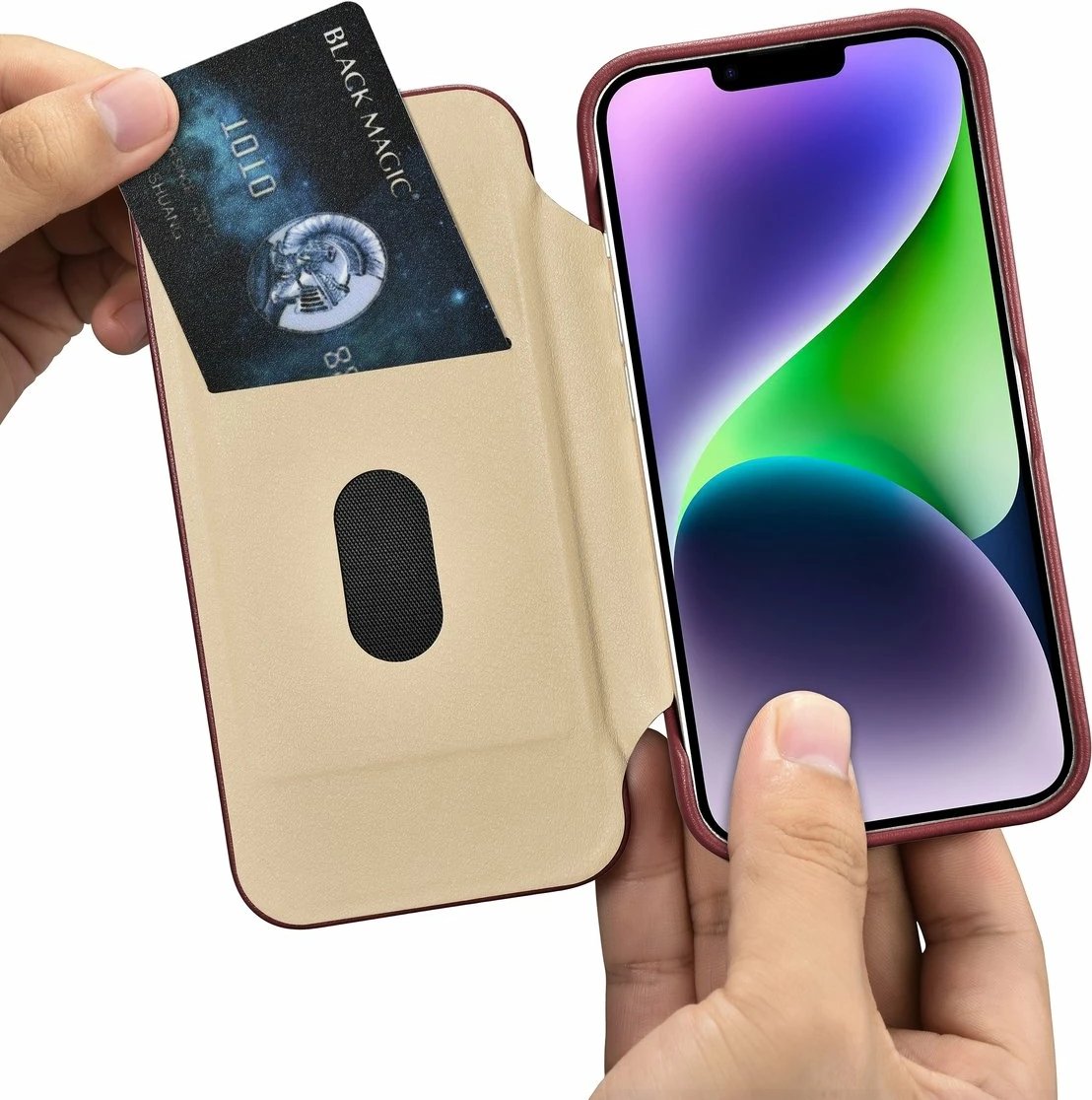 Mbështjellës lëkure iCarer CE Premium Folio për iPhone 14 Plus, MagSafe, Kuq