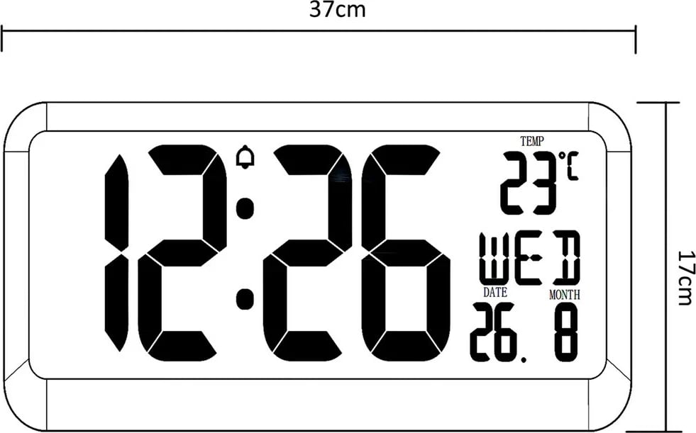 Orë digjitale me sensor temperature Maclean GB214, 37x17cm, e zezë