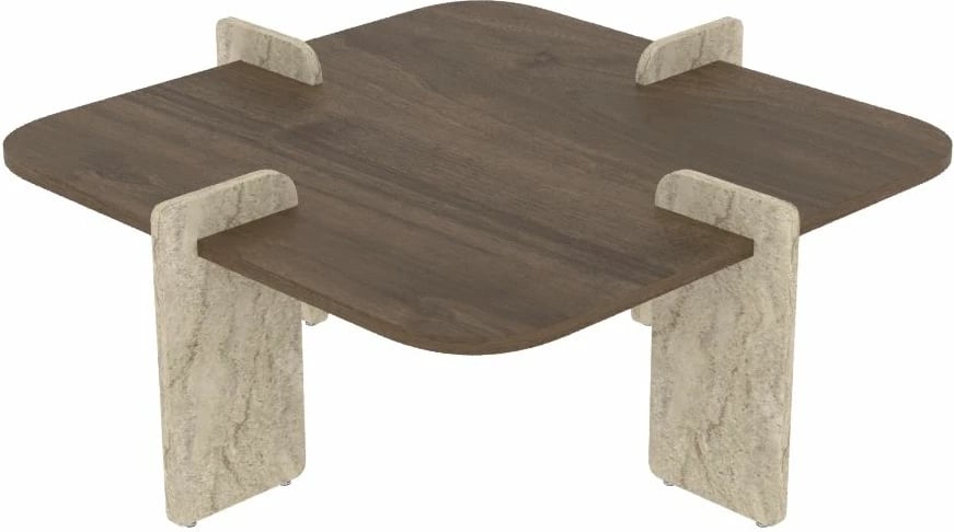 Tavolinë kafeje Skye Decor, Poalla, ngjyrë arrë dhe travertin