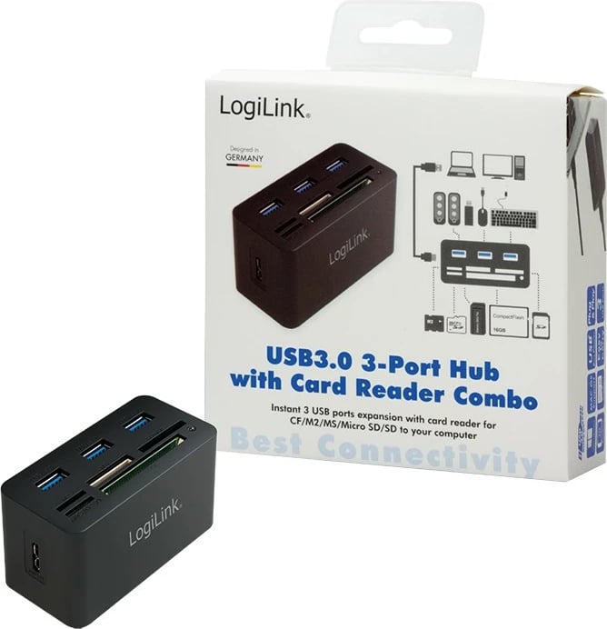 Hub USB 3.0 me lexues kartelash LogiLink CR0042, USB 3.2 Gen 1 (3.1 Gen 1) Type-A, 85 mm, 42 mm, 48 mm