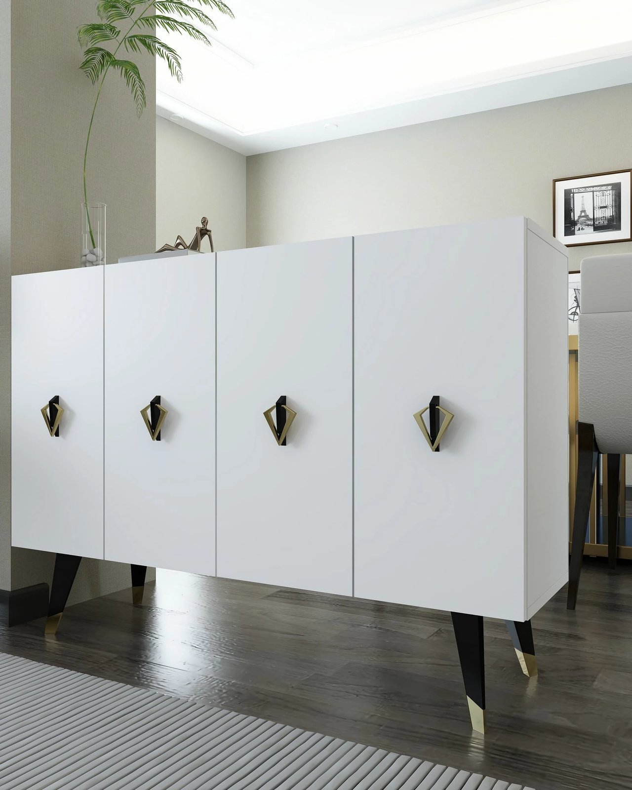 Konsol Skye Decor, e bardhë, e zezë, ari, 8164KM-32