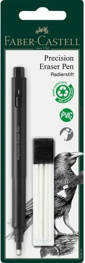 Laps fshirës FABER-CASTELL Precision Eraser Pen me mbushje, i zi