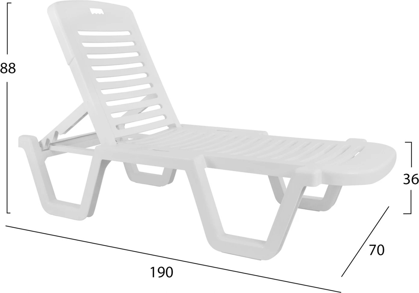 Shezlong plazhi plastik, relaks, 70x190x36cm
