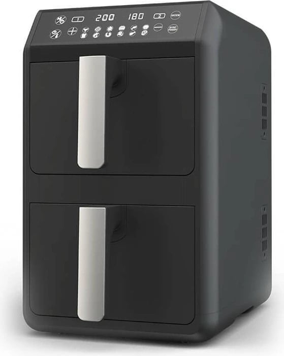 Fritezë ajri vertikale pa vaj, Feel-Maestro MR-761, 10 L (2x5 L), 2400W, 12 programe, ekran LCD, e zezë