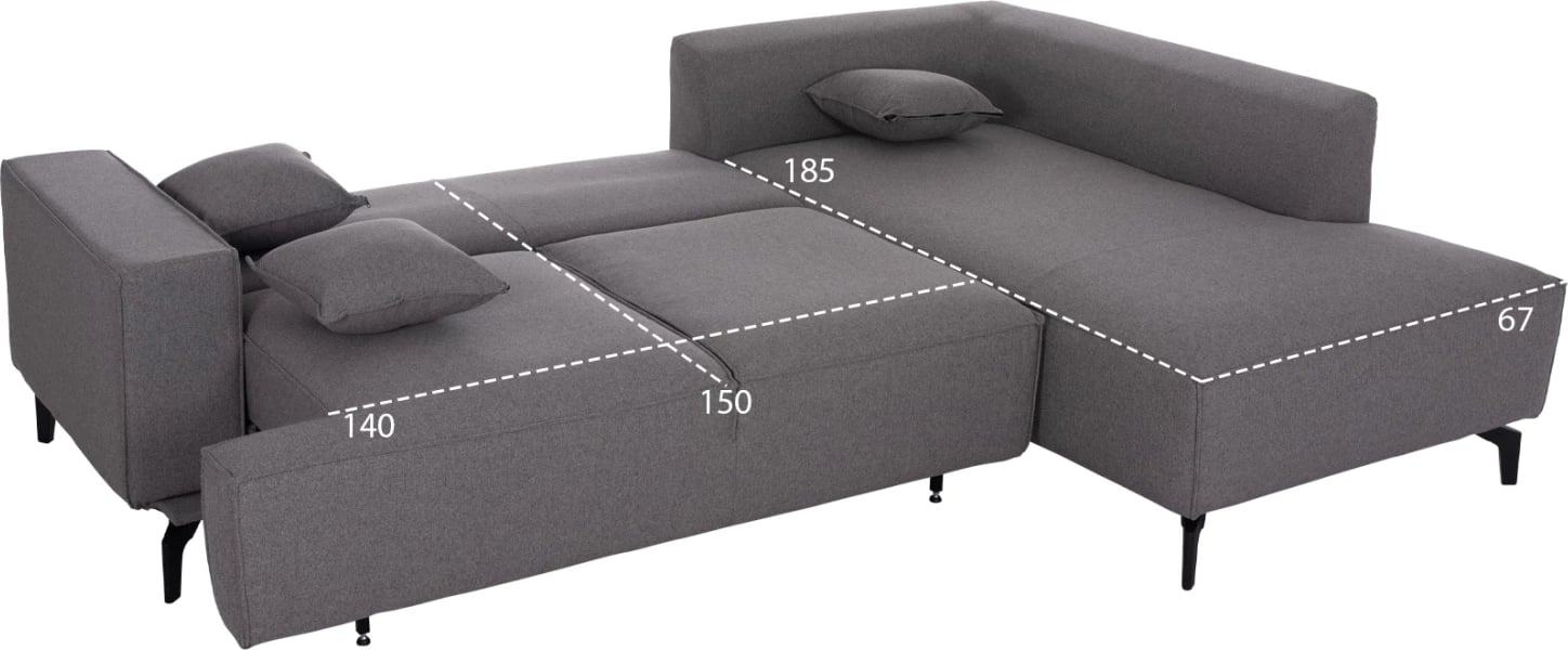 Kënd-sofë krevate me hapësirë për depo, Saffira FH3303.01R, material gri, 270x195x100cm