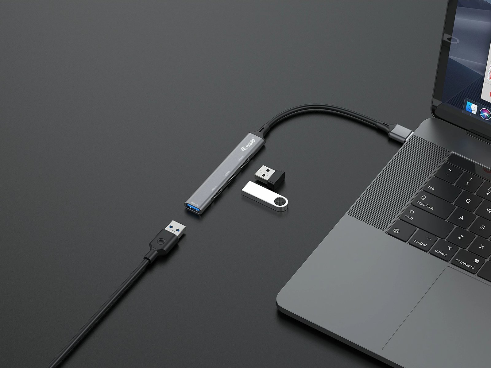 USB hub 4 porte Equip, USB 3.0/2.0, alumini, 0.15m, zi, hiri
