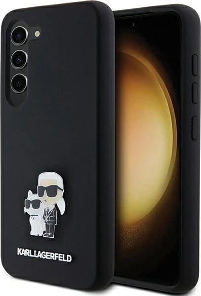 Mbështjellës Karl Lagerfeld Silicone Karl&Choupette Metal Pin për Samsung Galaxy S23, i zi