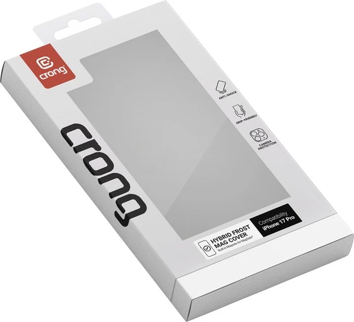 Mbështjellës CRONG Hybrid Frost MAG Cover CRGHFMIP1763PBLK, për iPhone 17 Pro, me MagSafe 37x magnet N52, polikarbonat mat kundër gjurmëve, kënde të përforcuara, i zi