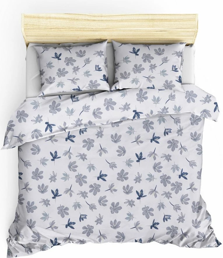 Set mbulesë për jorgan Super King Ranforce, L'essentiel, Fleur, e bardhë/gri/blu e errët