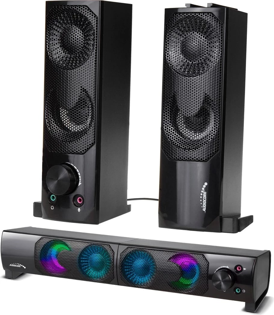 Kasë altoparlantë AUDIOCORE AC955 me RGB LED, 2x3W, USB, AUX 3.5mm, e zezë