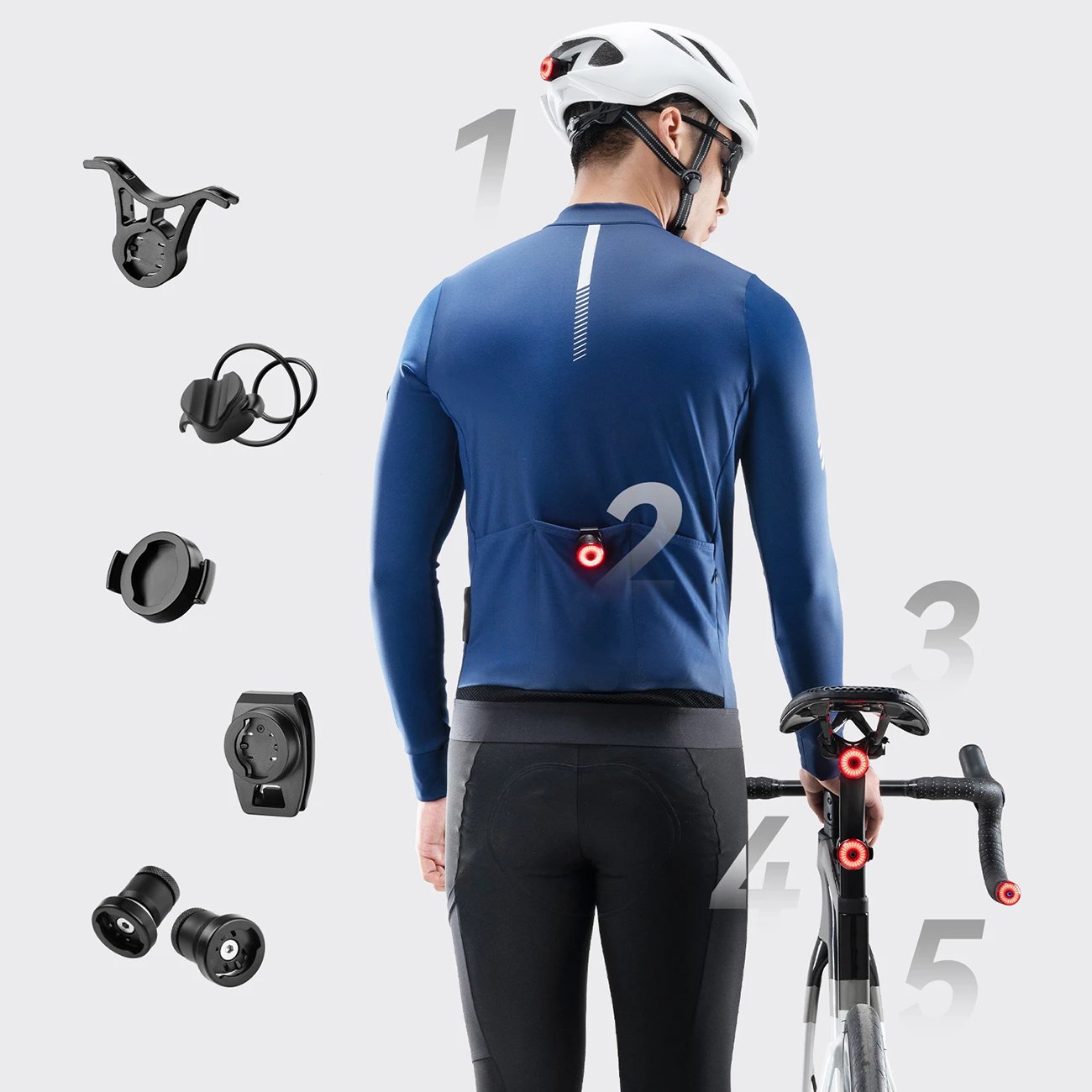 Drita të pasme biçiklete, Wozinsky, WIS-01, LED smart me sensor freni, 250 mAh, USB-C, rezistente ndaj ujit, e zezë, set 2 copë