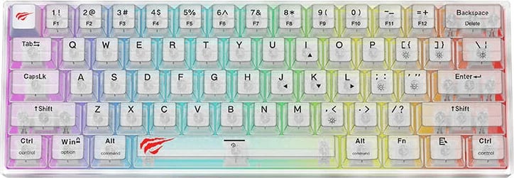 Tastierë gaming Havit KB877L, 61 taste, RGB, me kabllo, e bardhë/argjendtë/shumëngjyrëshe