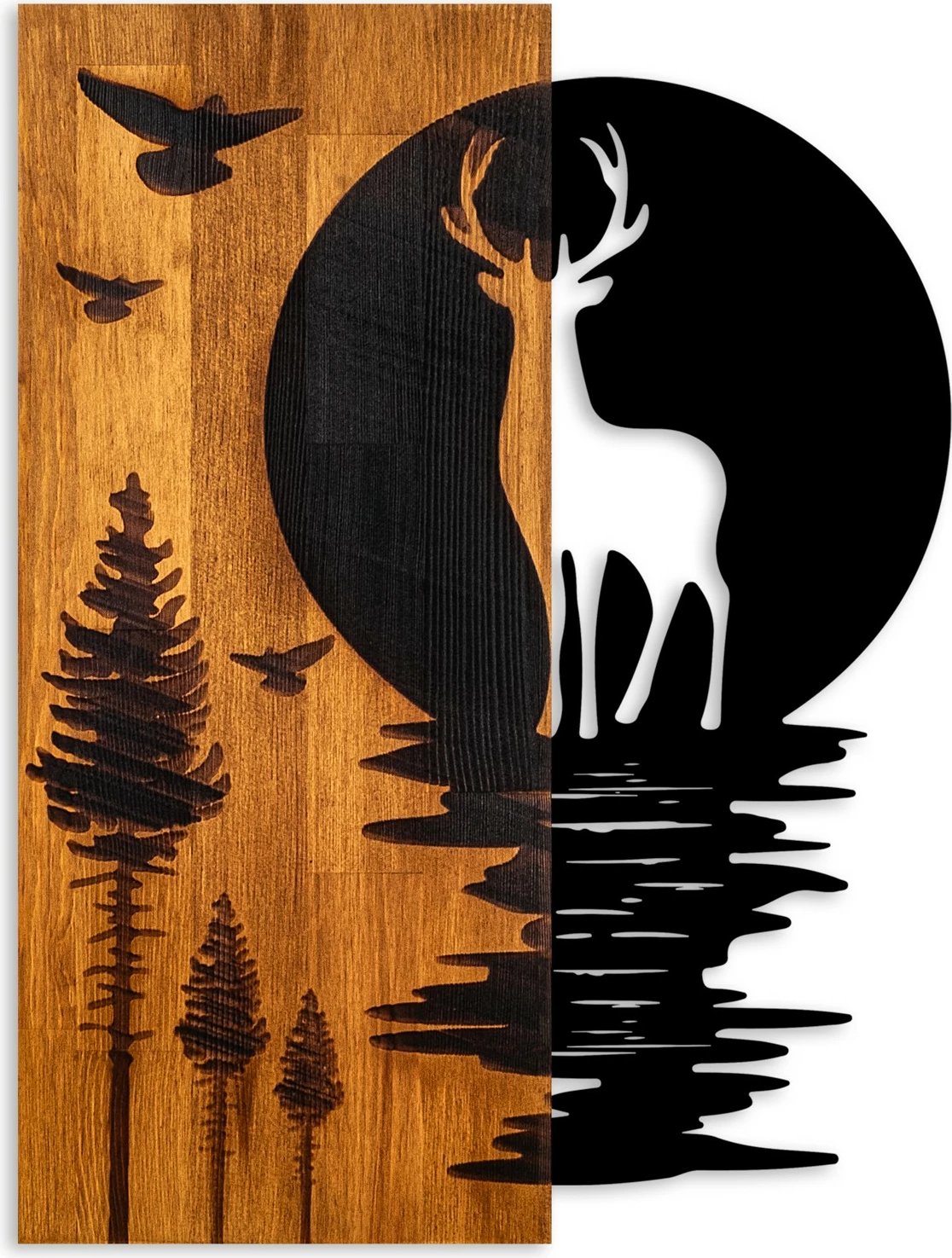 Aksesor dekorativ prej druri për mur, dreri dhe hëna, Wallity