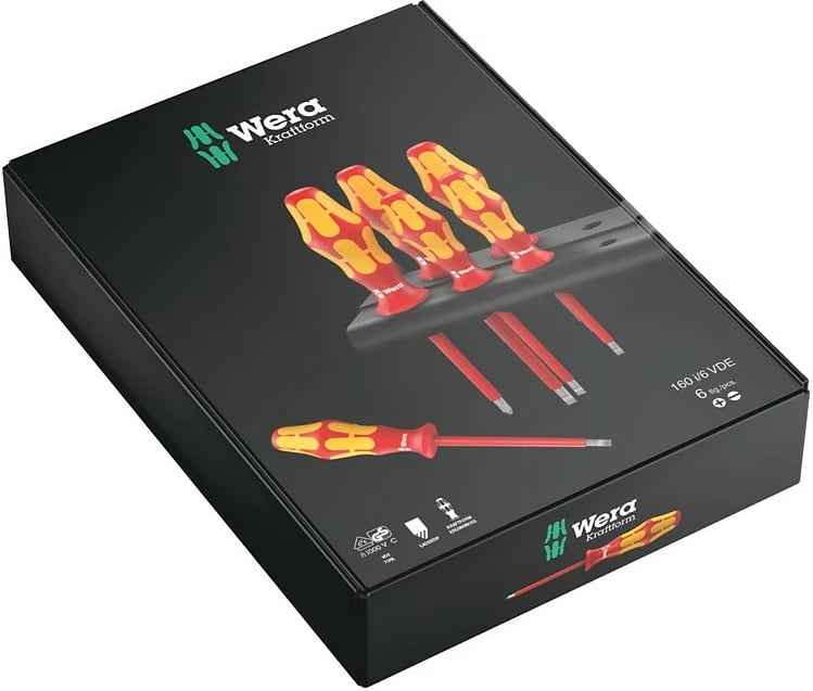Set kaçavidash Wera 6 copë, izolim elektrik, me raft, zi