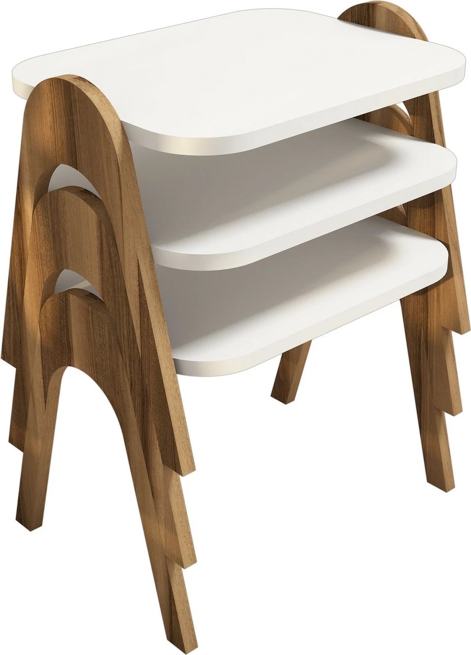 Set tavolinash ndihmëse (3 copë), Skye Decor, Paris, ngjyrë arre dhe e bardhë