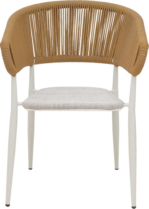 Karrige alumini Raven e grumbullueshme, kornizë e bardhë, tekstilene natyrale-rattan, 57x62x78cm