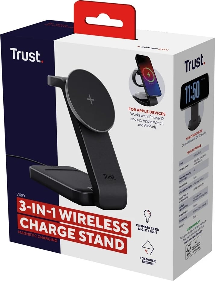 Karikues wireless Trust Viro, për kufje, celular, smartwatch, i zi