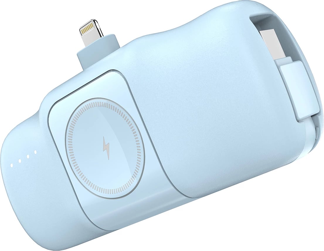 Powerbank Wozinsky WF16-YLS, 5000mAh, 15W, me kabllo USB-C të integruar dhe karikues për Apple Watch, Blu