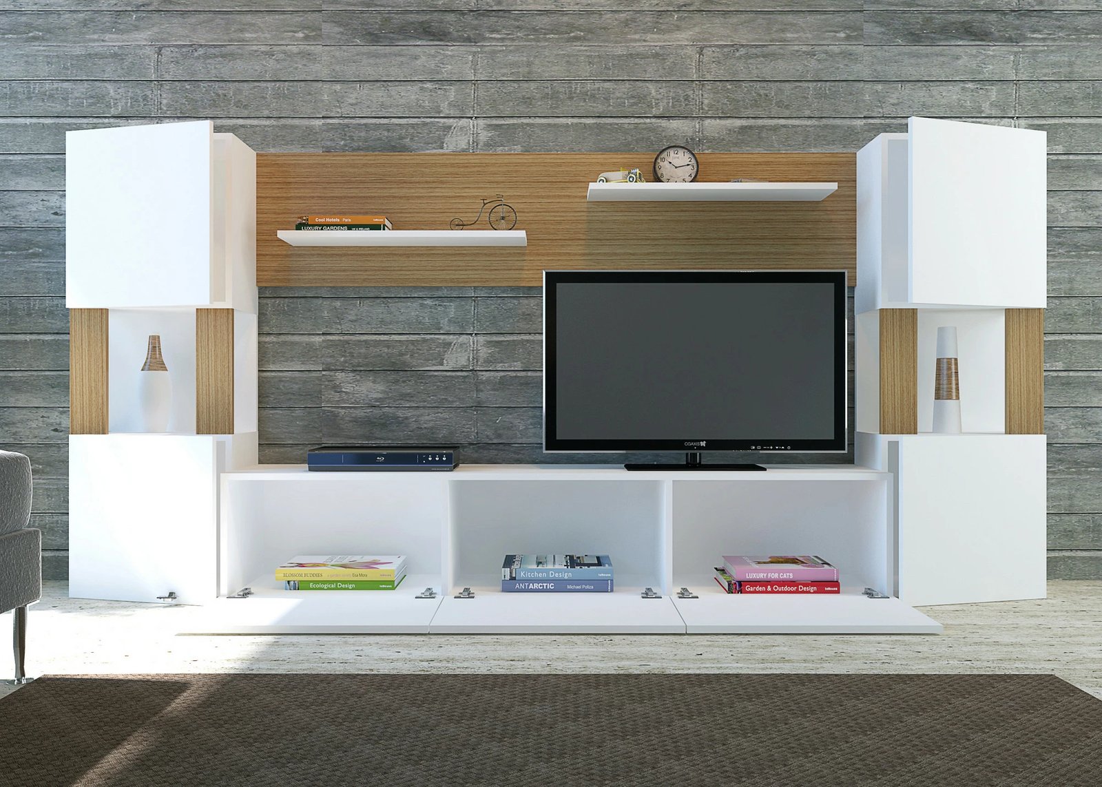 Komodë TV Hanah Home, Lore, e bardhë dhe teak