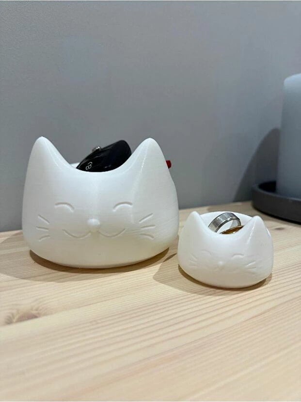 Set dekorativ prej dy pjesësh, formë mace, ngjyrë e bardhë, Evila Originals