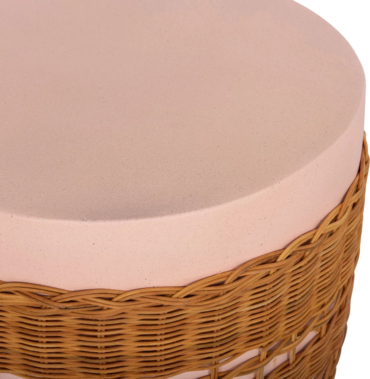 Tavolinë anësore rrethore VILHENA, fibër çimentoje, rozë, ratan natyral, FH18166, 44.5x45cm