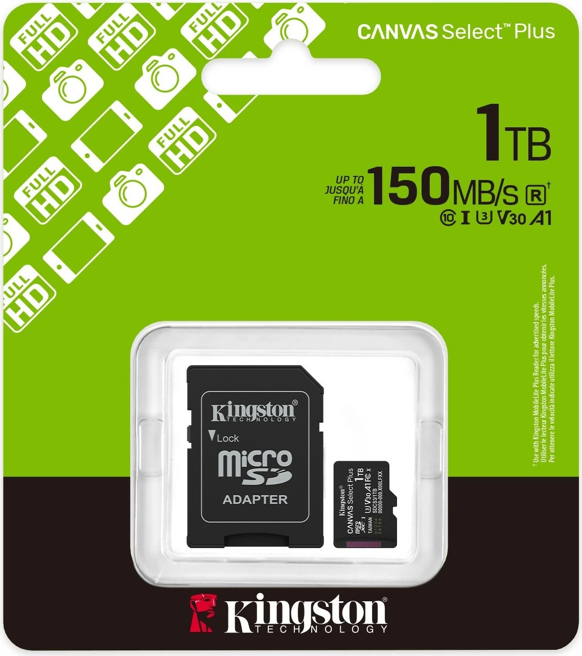 Kartelë microSDXC Kingston Canvas Select Plus Gen3 1TB me adapter, e zezë