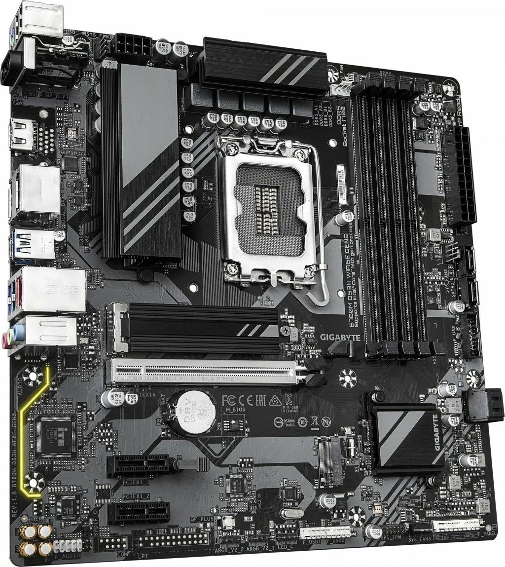 Kasë Gigabyte B760M DS3H WF6E GEN5, micro ATX, LGA1700, DDR5, Wi-Fi, e zezë