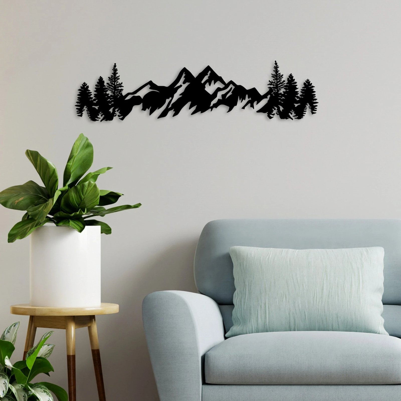 Aksesor dekorativ metalik për mur, pamje mali, Wallity, i zi, 70x18cm