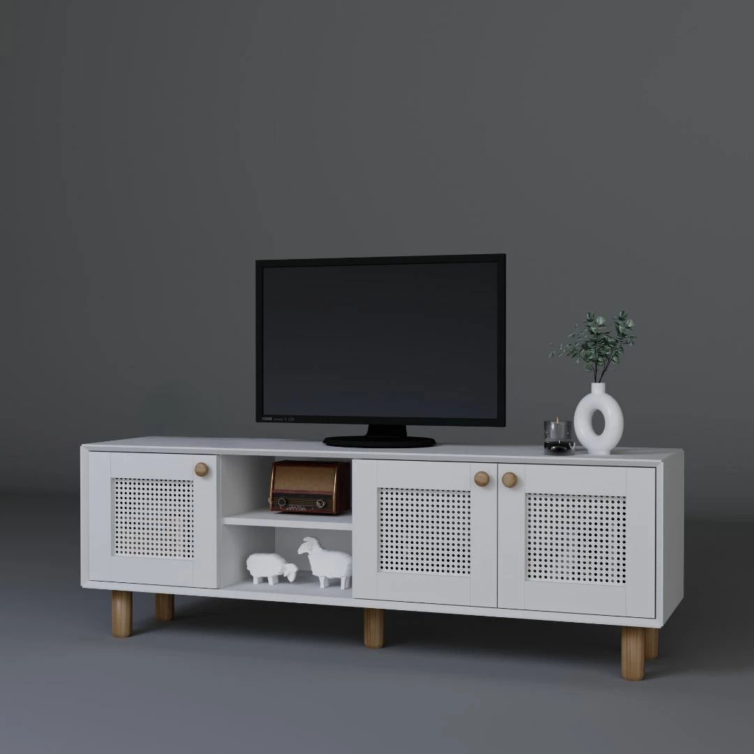 Komodë TV Skye Decor, stil bohemian, 1600-144, e bardhë