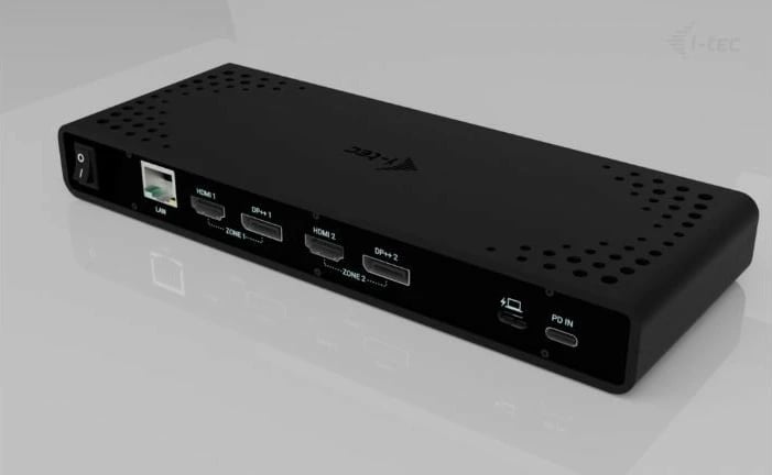 Kasë docking i-tec CADUA4KDOCKPDB100, 2x DisplayPort, 2x HDMI, 5x USB, RJ-45, 85W Power Delivery, me karikues USB-C, e zezë