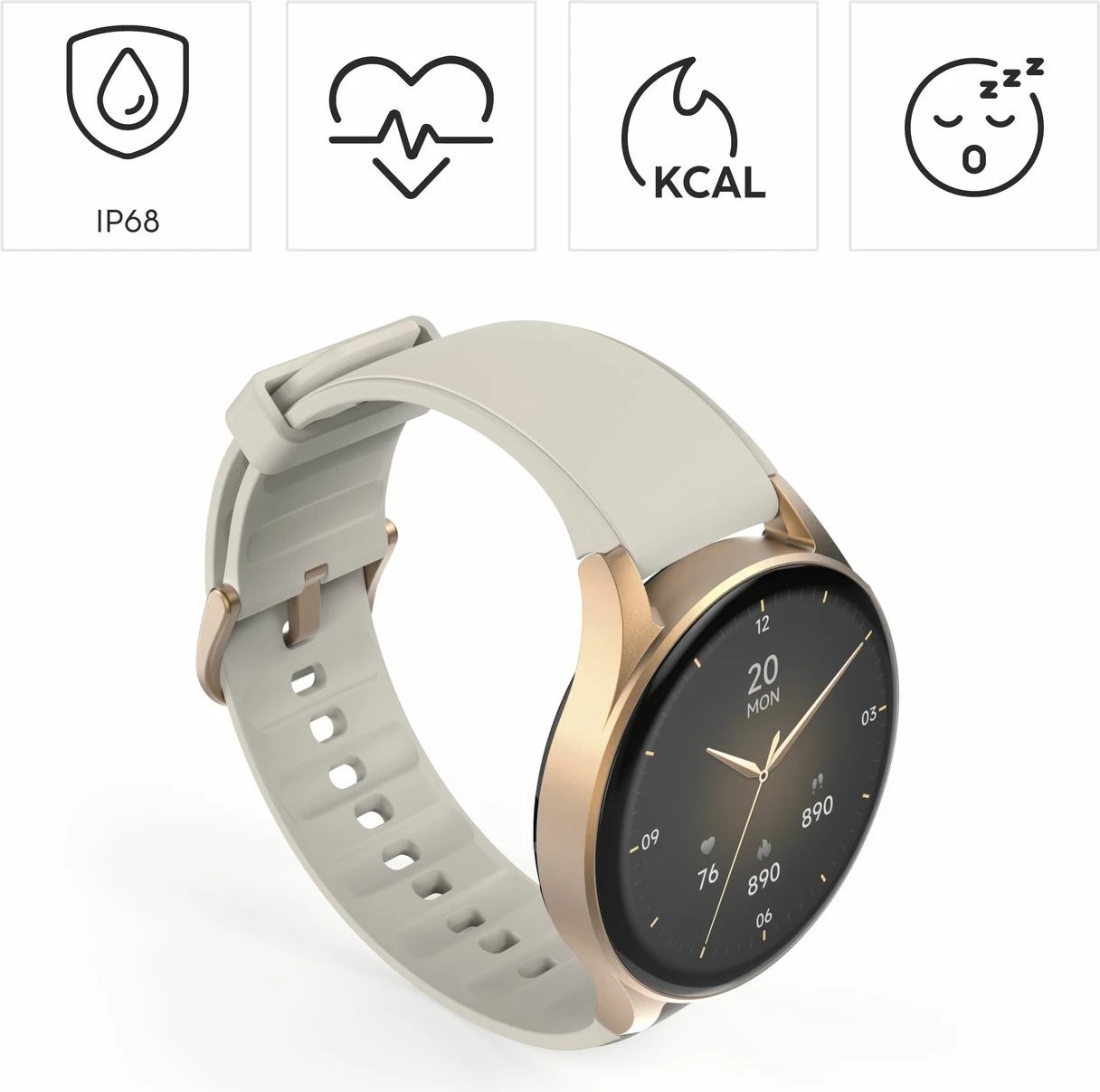 Smartwatch Hama 8900 GPS AMOLED 1.32", rrip silikoni bezhë, Gold