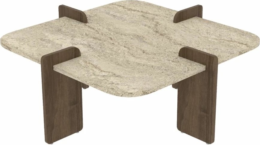 Tavolinë kafeje Skye Decor, Poalla, travertin, dru arre