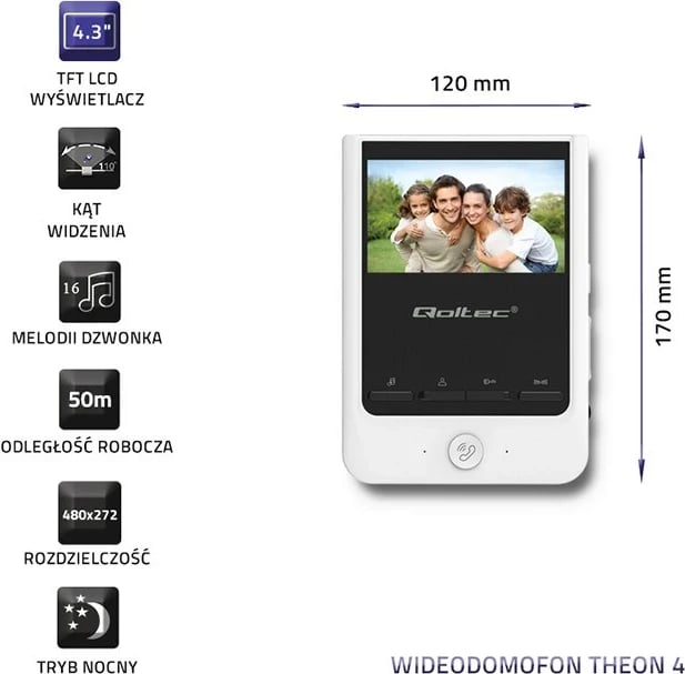 Video derëfon Qoltec Theon 4, TFT LCD 4.3", i bardhë