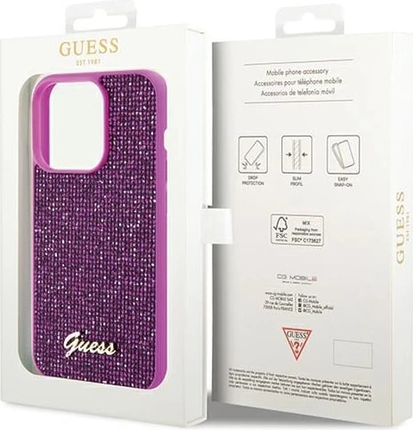 Mbështjellës Guess Disco Metal Script për iPhone 14 Pro Max, vjollcë