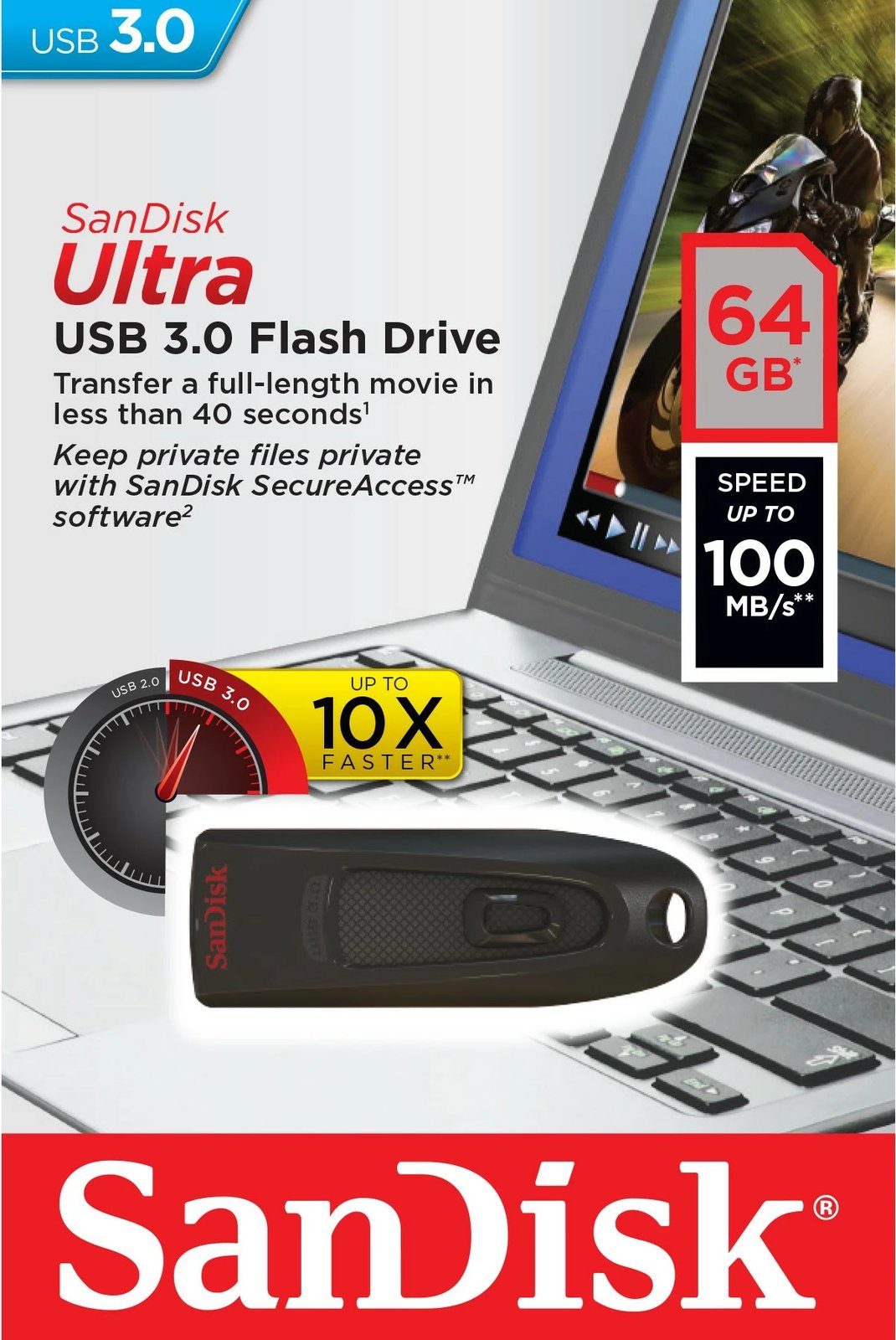 USB SanDisk Ultra, 64 GB, USB Type-A, 3.2 Gen 1, 100 MB/s, Slide, Black