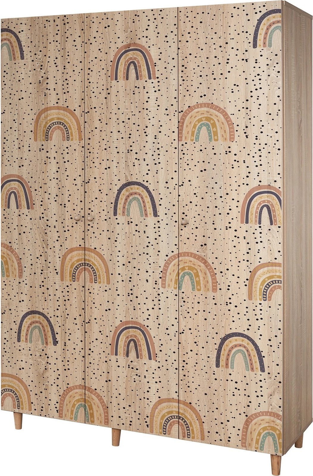 Dollap Lena 3, Skye Decor, ngjyrë sonomo, me motive ylberi, 135x192x52 cm