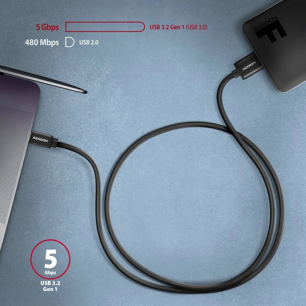 Kabllo AXAGON BUMM3-CM10AB, Micro-B USB në USB-C, 1m, 3A, e zezë