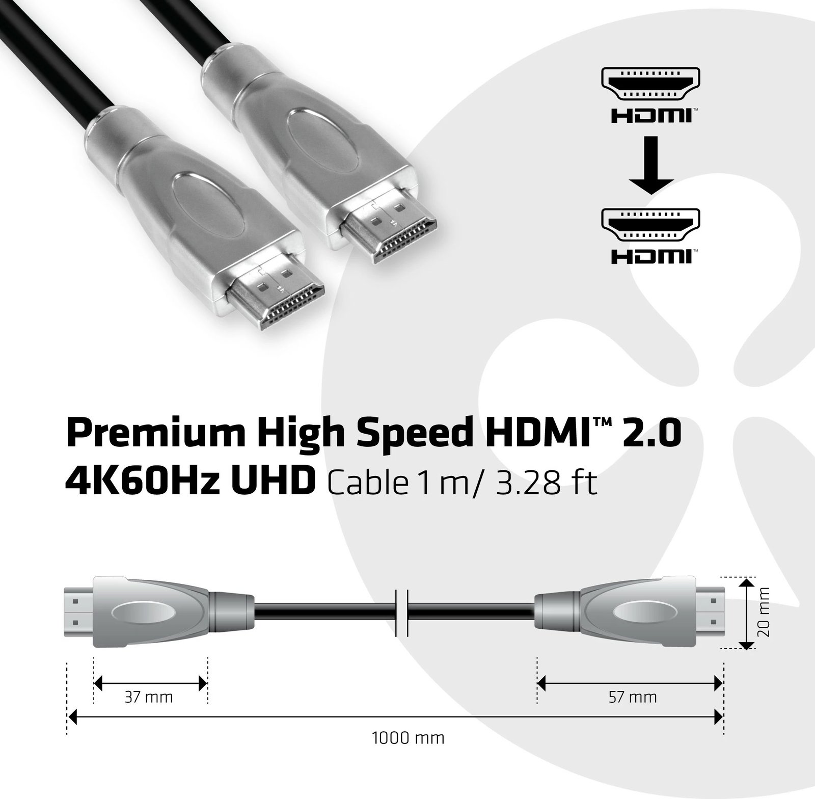 Kabllo HDMI Club3D 2.0 High Speed 1m, 4K60Hz, zi/argjendtë