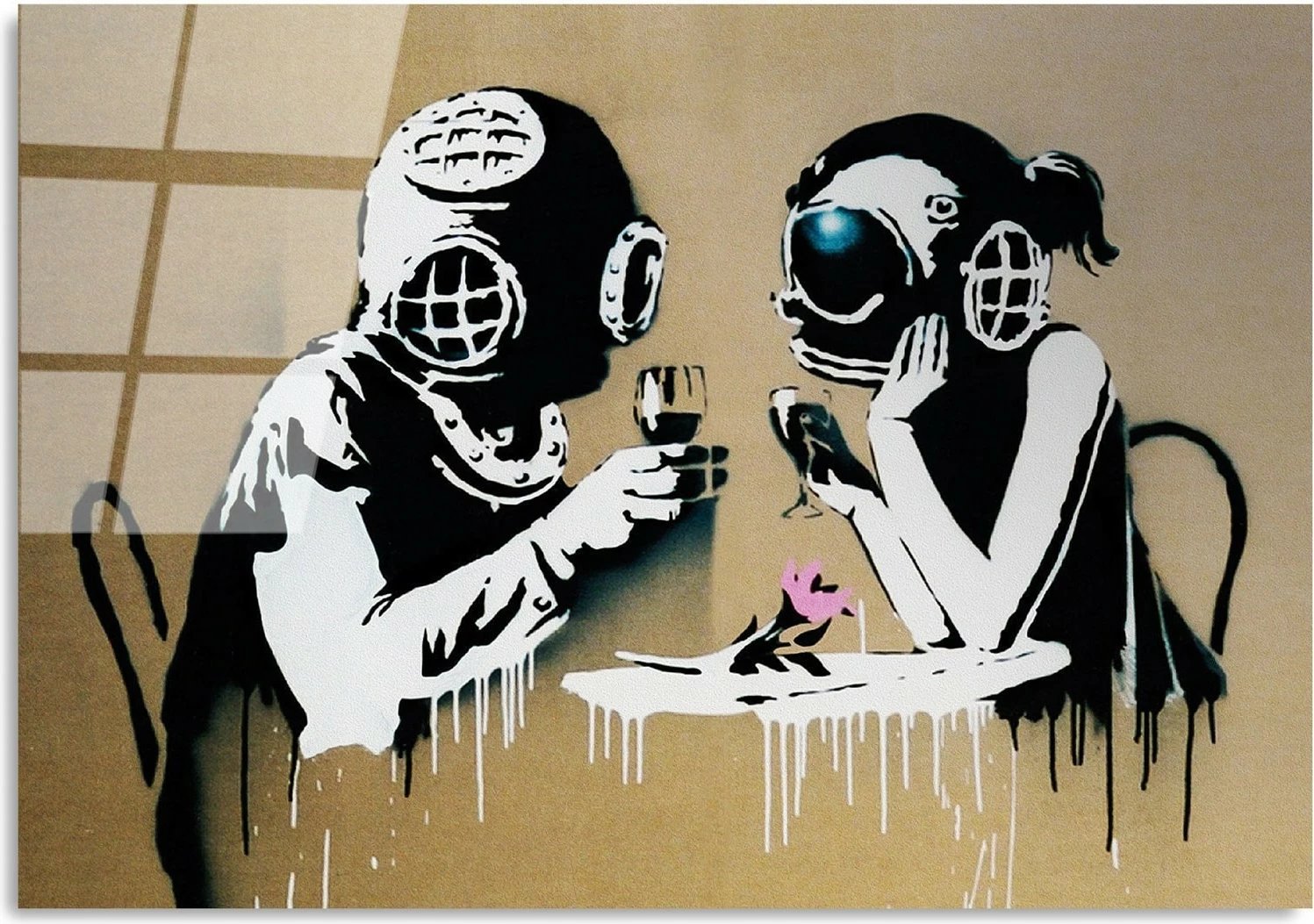 Pikturë dekorative prej xhami të temperuar, Banksy, shumëngjyrëshe, 45x65cm