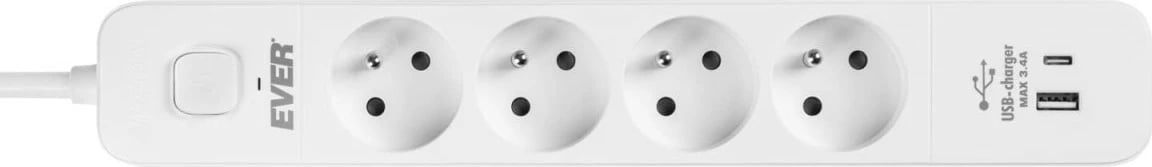 Prizë mbrojtëse EVER PROTECT 4PL 1A1C USB, 4 dalje, 1.5m, e bardhë