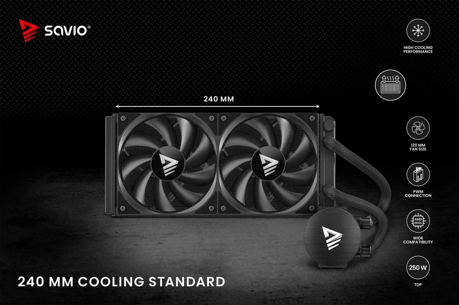 Ftohje me ujë për CPU, Savio NOX 240 mm, 2x120 mm PWM, TDP 250 W, pa ndriçim