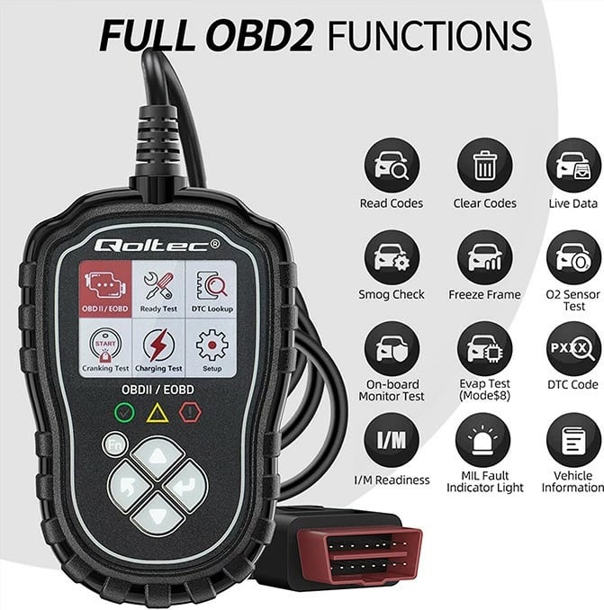 Tester diagnostikues Qoltec ProLine, OBDII/EOBD, 8V-25V, DualSystem, i zi