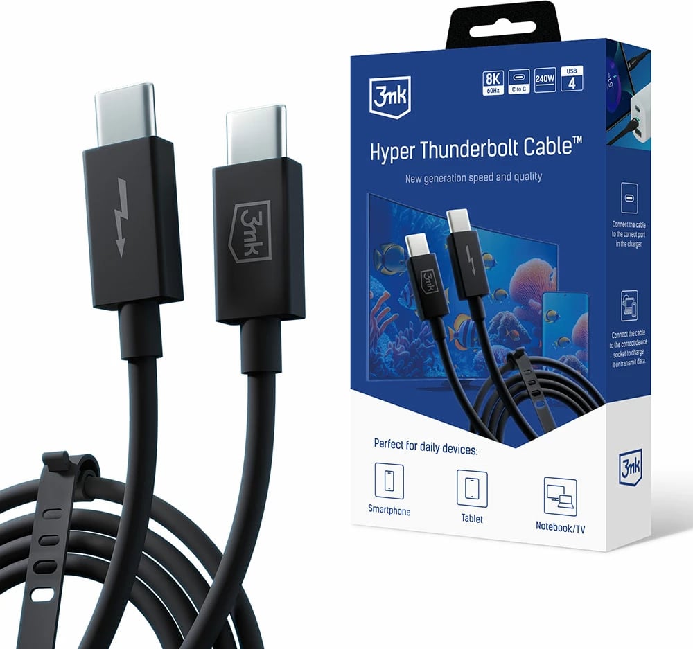 Kabllo Thunderbolt 3mk Hyper USB4, 1m, 240W, USB-C në USB-C, E zezë