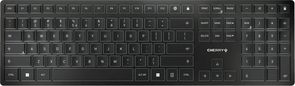 Tastierë Cherry KW 9100 SLIM, Wireless, RF Wireless + Bluetooth, QWERTY, Ngjyrë e zezë