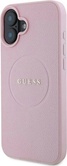 Mbështjellës Guess Grained Gold Ring MagSafe për iPhone 16 Plus, Rozë