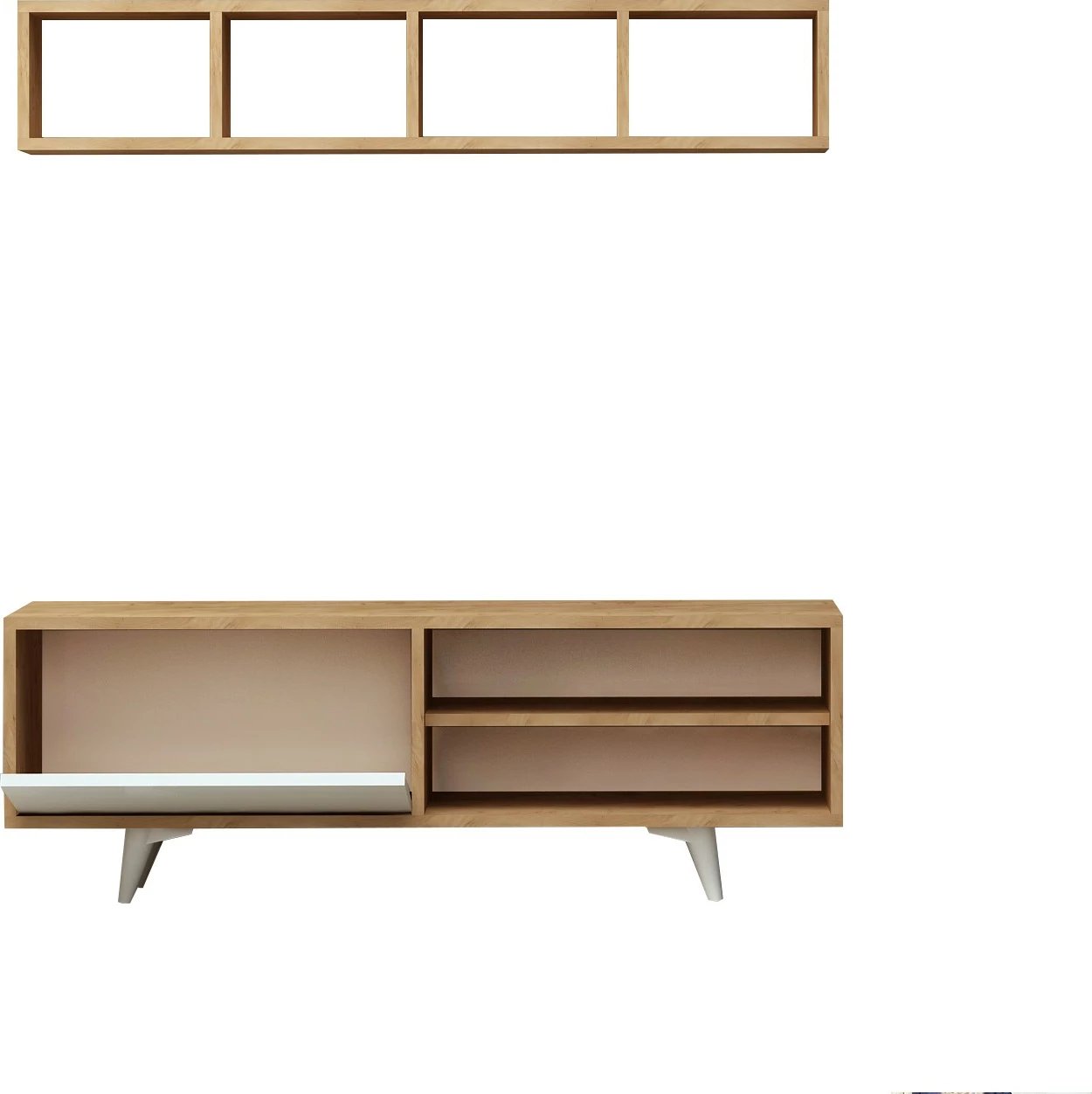 Komodë TV Hanah Home, Duku, ngjyrë lis dhe e bardhë